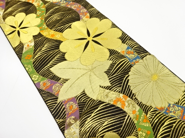 アンティーク　立涌に楓・花模様織り出し袋帯（材料）